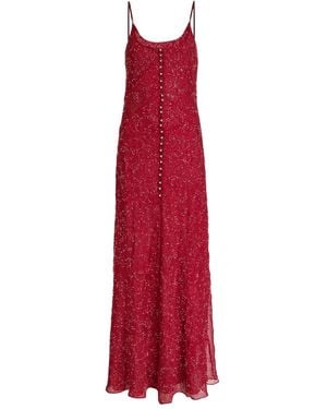 Rabanne Bead-Embellished Chiffon Maxi Dress - Red