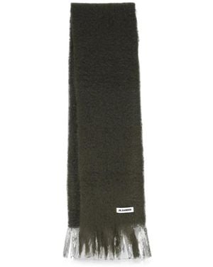 Jil Sander Logo-Patch Fringed Scarf - Green