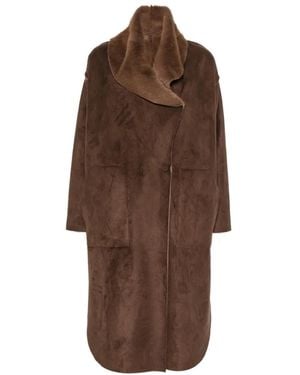 Collection Privée Faux-Shearling Oversized Coat - Brown