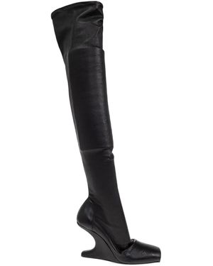 Rick Owens レザー ロングブーツ - ブラック