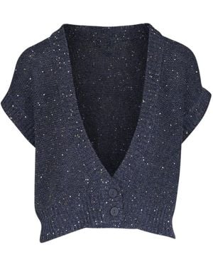 Kinross Cashmere V-Neck Cropped Top - Blue