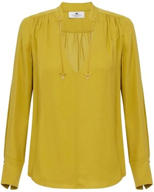 Elisabetta Franchi Logo-Charm Georgette Blouse - Yellow