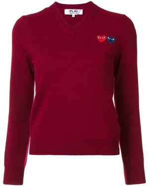 COMME DES GARÇONS PLAY Double Heart V-Neck Jumper - Red