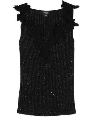 Giambattista Valli Floral-Motif Embellished Top - Black