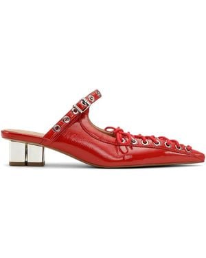 Ganni Laced Leather Mules - Red