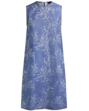 Etro Minikleid Aus Baumwoll-Jacquard-Denim Mit Paisley-Motiv - Blau