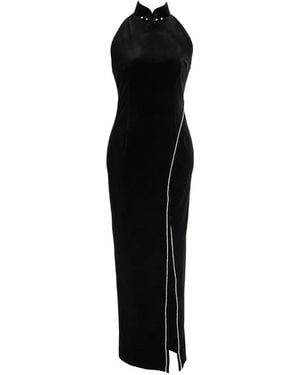 QIPOLOGY Vestido Largo Swan Con Detalle De Cristales Y Cuello Halter - Negro