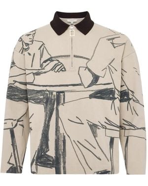 JW Anderson Half-Zip-Poloshirt Mit Illustrations-Print - Natur