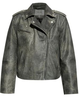 Gestuz Asymmetrical Zip-Fastening Leather Jacket - Grey