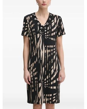 Joseph Ribkoff Eyelet Patterned V-Neck Dress - Black