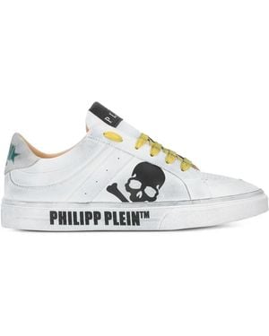 Philipp Plein スカル ローカット レザースニーカー - メタリック