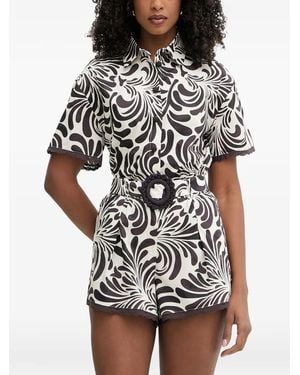 Twinset Abstract-Print Lace-Trim Shirt - Black