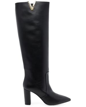 Via Roma 15 Pointed-Toe V-Logo Boots - Nero
