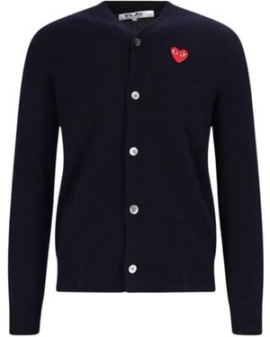 Comme des Garçons Heart-Patch V-Neck Cardigan - Blue