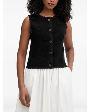 Morgan Floral-Appliqué Lace-Trim Sleeveless Cardigan - Black
