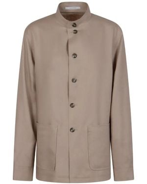Tagliatore Mandarin-Collar Linen Jacket - Brown