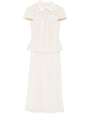 Self-Portrait Lace-Panelled Pleated Midi Dress - White