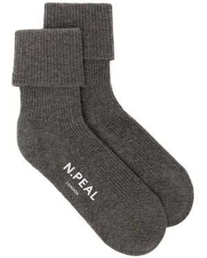 N.Peal Cashmere Ribbed-Knit Socks - Gray