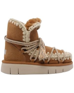 Mou Crochet-Trim Lace-Up Boots - Brown