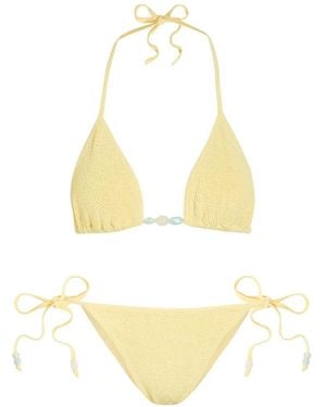 Hunza G Gina Beaded Crinkle-Effect Bikini - Metallic