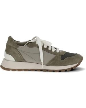 Brunello Cucinelli Suede-Panelled Mesh Sneakers - Grey