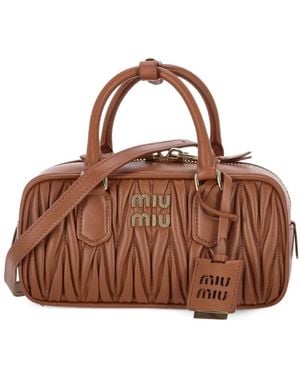 Miu Miu Quilted Top-Handle Tote Bag - Marron