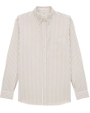 Saint Laurent Stripe Shirt With Ysl Embroidery Pocket - White