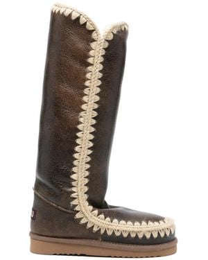 Mou Contrast-Trim Boots - Brown