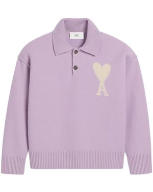 Ami Paris Wool Ami De Coeur Polo - Purple