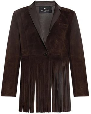 Etro Fringe-Detail Suede Jacket - Black