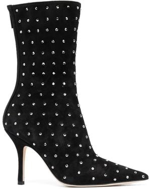 Paris Texas All Over Rhinestone Ankle Boots - Black