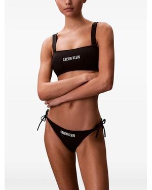 Calvin Klein Logo-Print Side-Tie Bikini Bottoms - Black