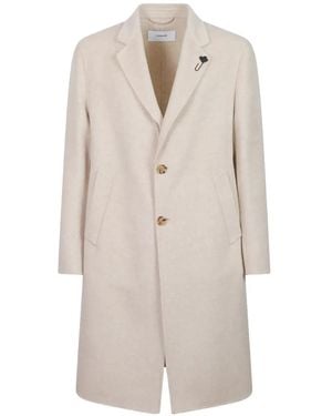 Lardini Flower-Pin Single-Breasted Coat - White