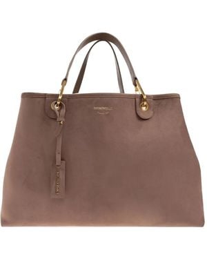 Emporio Armani Xl Shopping With Chain Suede - Brown