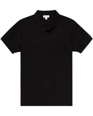 Sunspel Polo De Algodón De Manga Corta - Negro