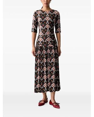 FARM Rio Vestido Midi Fruncido Con Estampado Gráfico - Blanco