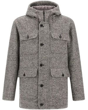 Herno Herringbone Hooded Jacket - Gray