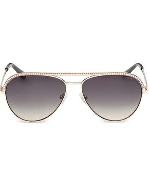 GUESS EYEWEAR Crystal-Embellished Pilot-Frame Sunglasses - Grey