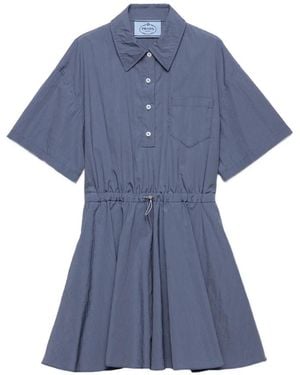 Prada Kurzärmeliges Kleid Aus Tech-Pongé - Blau
