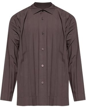 Homme Plissé Issey Miyake Edge Pleated Long-Sleeve Shirt - Brown