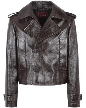 Gucci Double-Breasted Leather Jacket - Black