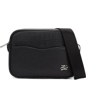 KARL LAGERFELD Sacoche À Effet Peau De Crocodile Et Plaque Logo - Black