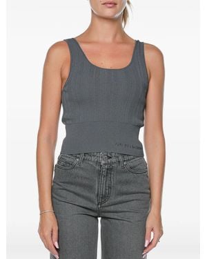 ARMANI EXCHANGE Ribbed-Knit Logo-Embroidered Top - Grey