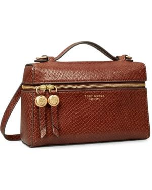 Tory Burch Romy Snake-Embossed Shoulder Bag - Brown