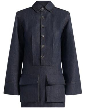 Manière De Voir Laure Shoulder-Pads Denim Mini Dress - Blue