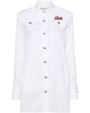 Alessandra Rich Logo-Patch Lace-Trim Minidress - White