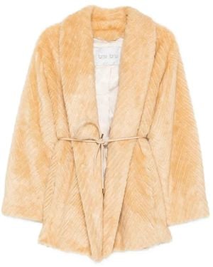forte_forte Chevron-Pattern Belted Coat - Natural