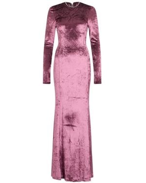 John Richmond Crushed-Velvet Long-Sleeve Maxi Dress - Pink