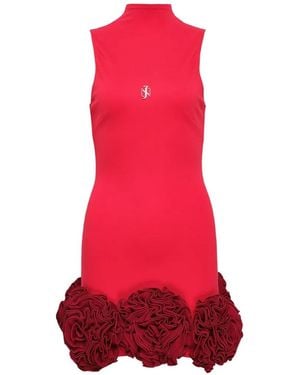 KENZIE KLAMBIE Ruffled-Hem Sleeveless Mini Dress - Red