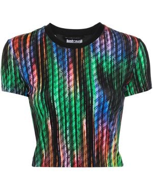 Just Cavalli All-Over Logo-Print Cropped Top - Green